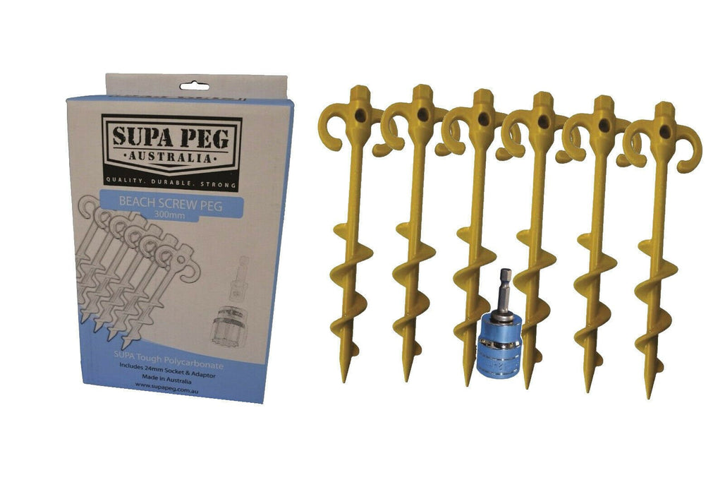 Supa-Peg Sand Screw Peg Kit 300mm 6Pk Inc Socket & Adpt