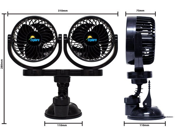 Explore 12V Twin Fan 5"  With Suction Base